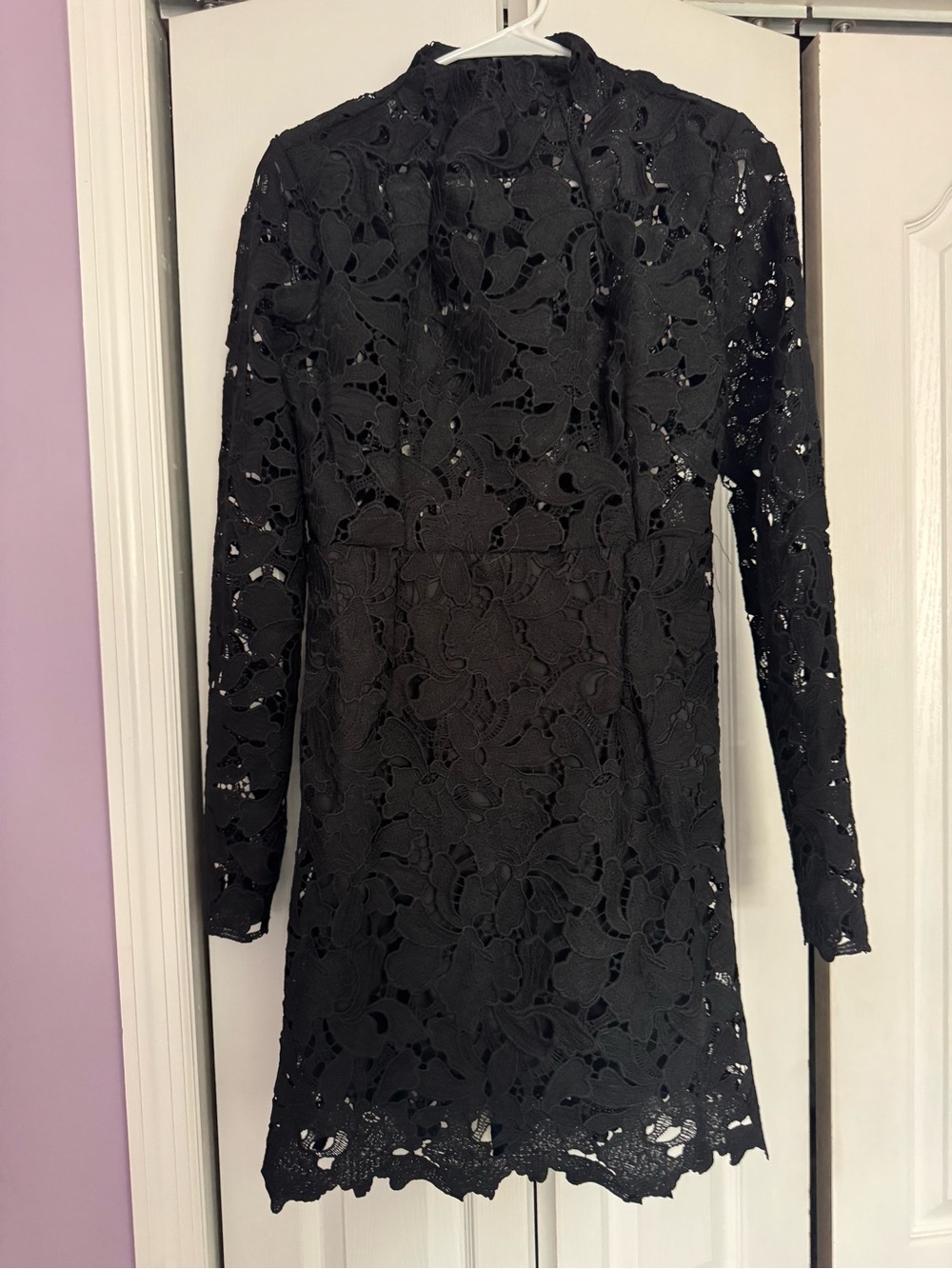 Black Lace Long-Sleeve Shift Dress with belt - NWT